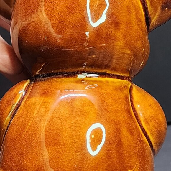 Vintage Bear with Honey Pot Bank Coin Bank Ceramic Glazed Brown 6'' Tall - Picture 4 of 6